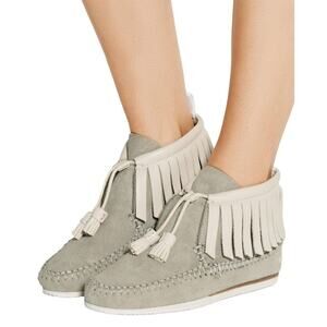 RAG & BONE Ghita Fringed Moccasins Tassel Tie Ankle Suede Leather Gray Boho 6